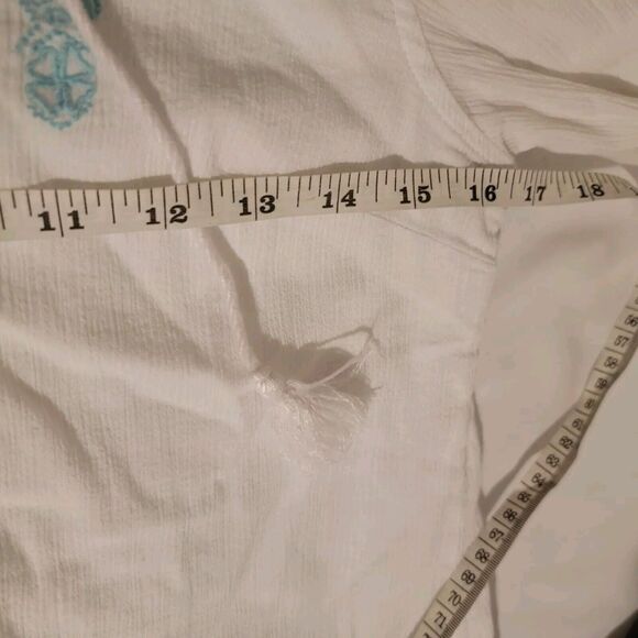 Charter Club‎ Womens Top Size 10 Petite Embroidered Boho Gauze Peasant Ren Faire - Picture 6 of 7